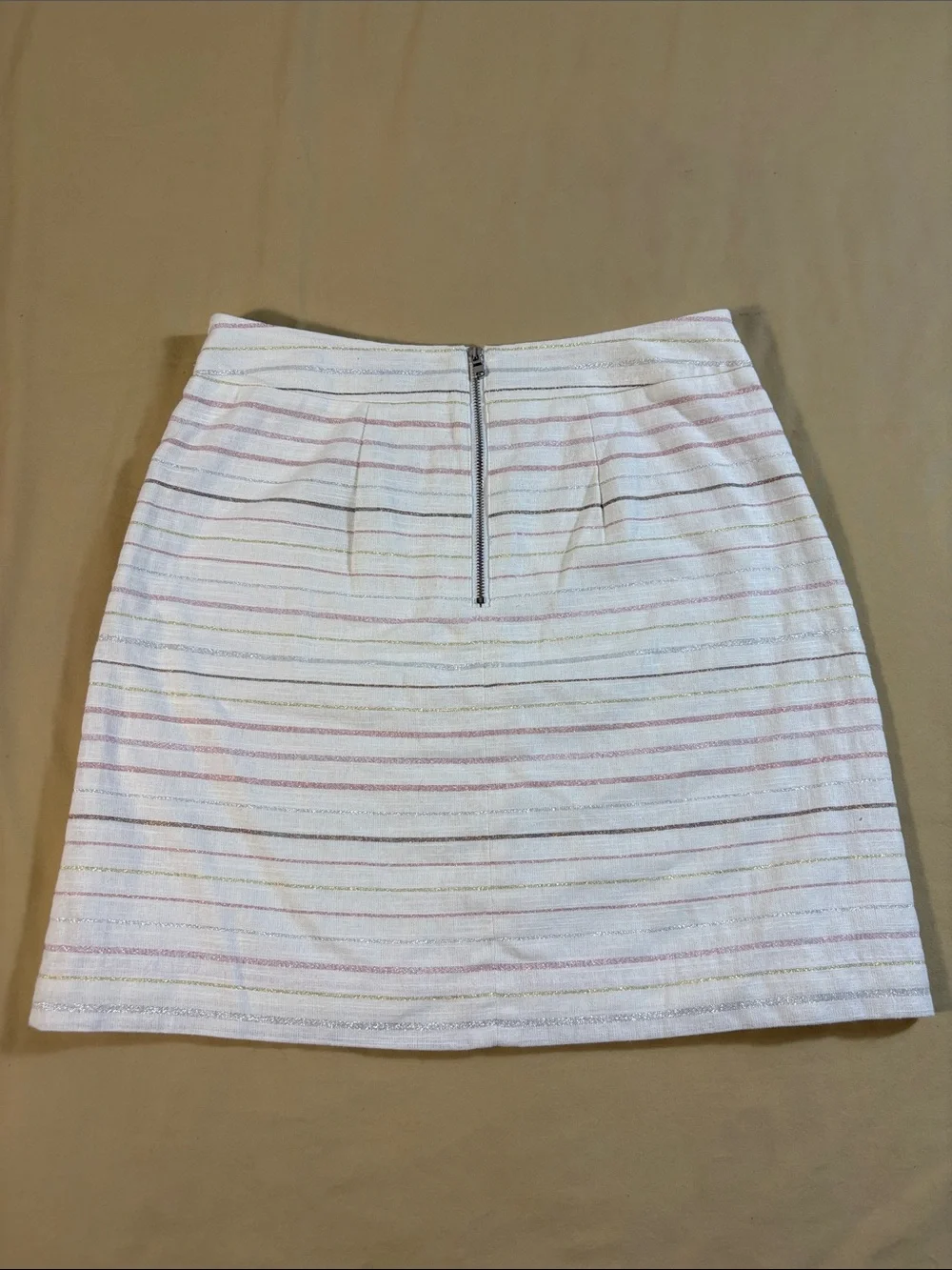 LOFT‎ NWT Shimmer Stripe Linen Blend A-Line Mini Skirt Ivory Pink Gold Metallic